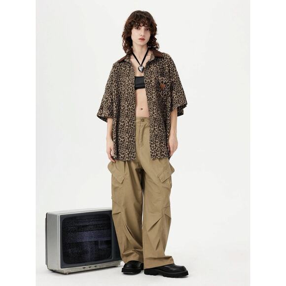 Aelfric Eden Leopard Print Shirt Sleeve Button Up Shirt Oversized Large NEW - Picture 2 of 7